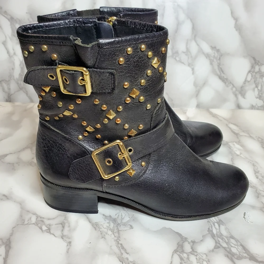 I.N.C Golf Studded Black Leather Ankle Boots 7.5